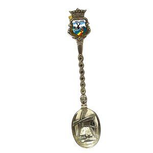 Vintage Holland Souvenir Spoon With Enamel Crest & Windmill Design B147